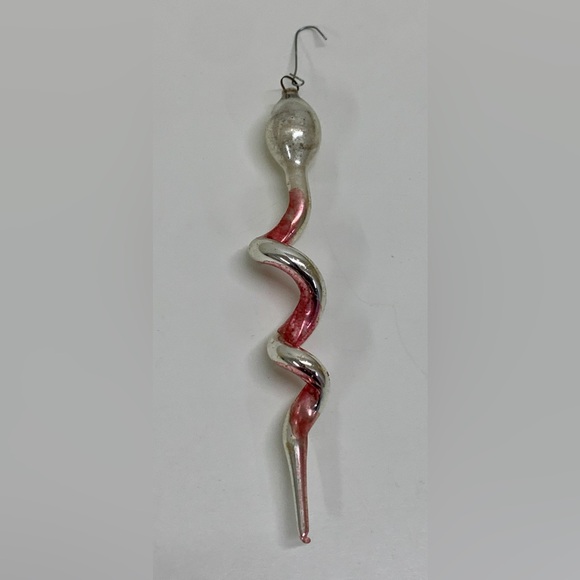 Early 20th Century Vtg Blown Mercury Glass Christmas Snake Tree Ornament - Picture 6 of 12